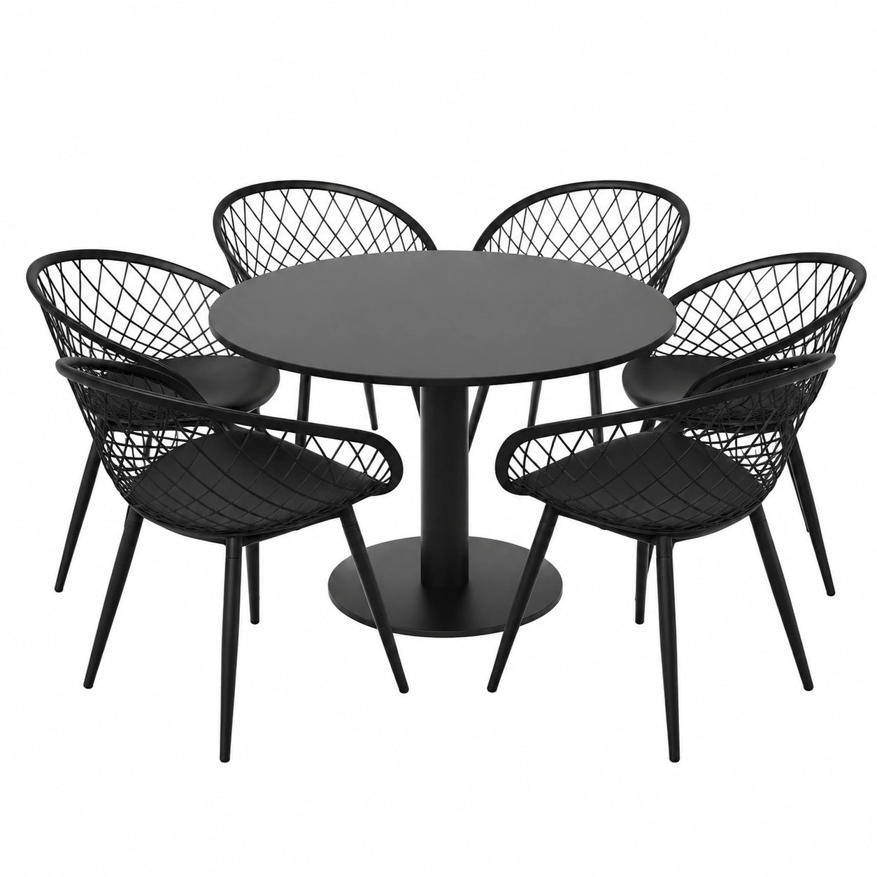 6er Set Esszimmerstühle – Wetterfeste Outdoor-Sessel, Schwarze Kunststoffstühle mit Armlehne, Garten- und Terrassenmöbel für Innen- und Außenbereich