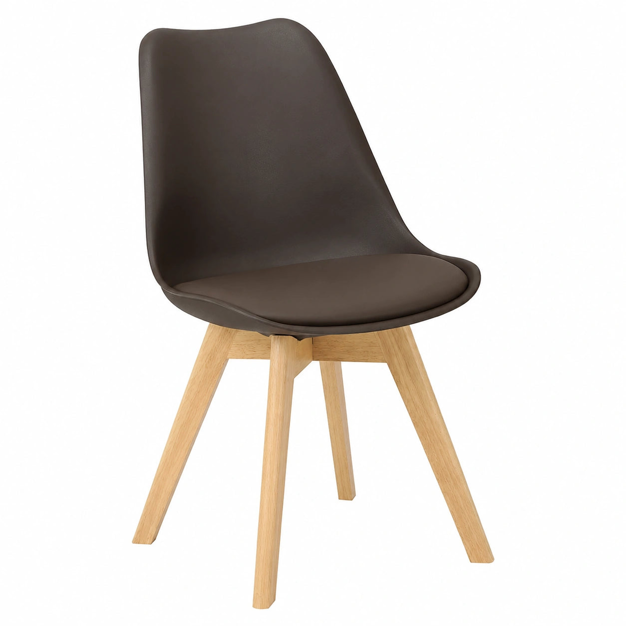Skandinavischer Esszimmerstuhl mit Massivholzbeinen, Retro-Design, Kunstledersitz, Belastbarkeit 150 kg, Braun