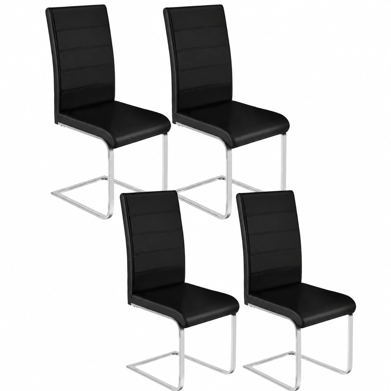 WOLTU 4er Set Freischwinger Esszimmerstühle mit hoher Rückenlehne, Kunstleder, schwarz