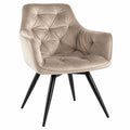 Moderner Esszimmerstuhl mit Samtbezug, Drehbar, Dunkelbeige, 180° Schwenkfunktion, Metallbeine in Mattschwarz, 83 cm Hoch