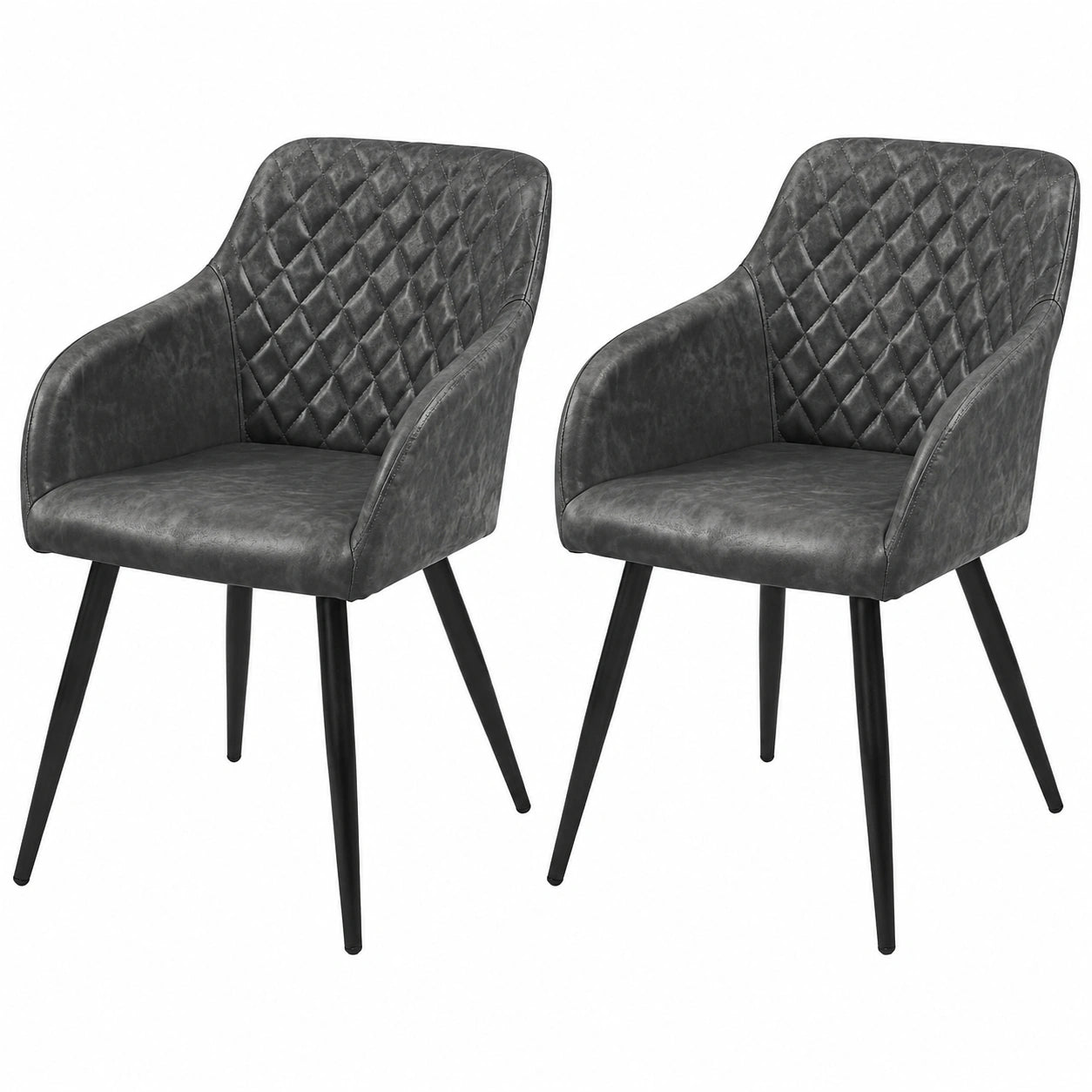 CLIPOP 2er Set Esszimmerstühle, Kunstleder mit Armlehnen, Metallbeine, für Küche und Wohnzimmer, Graphitgrau