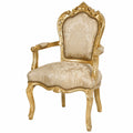 Barock Esszimmerstuhl Creme mit Blumenmuster und goldenen Armlehnen