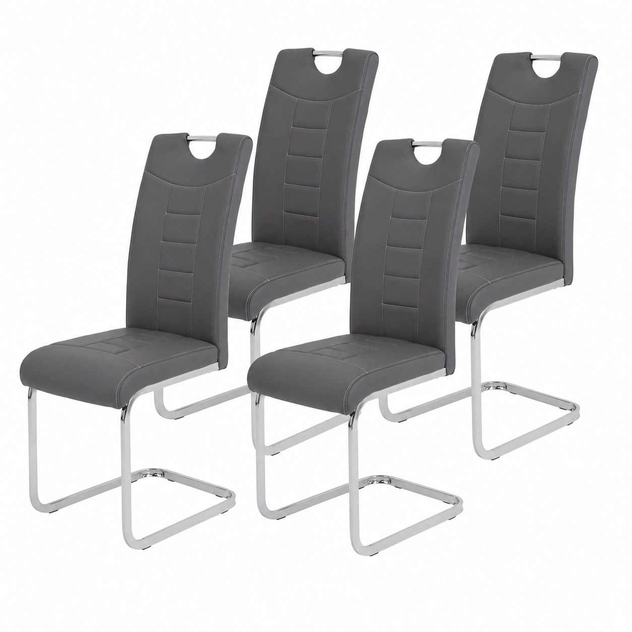 Hela 4er Set Kufenstuhl Ruby, Kunstleder Grau, Chromgriff, Metallrahmen, bis 140kg
