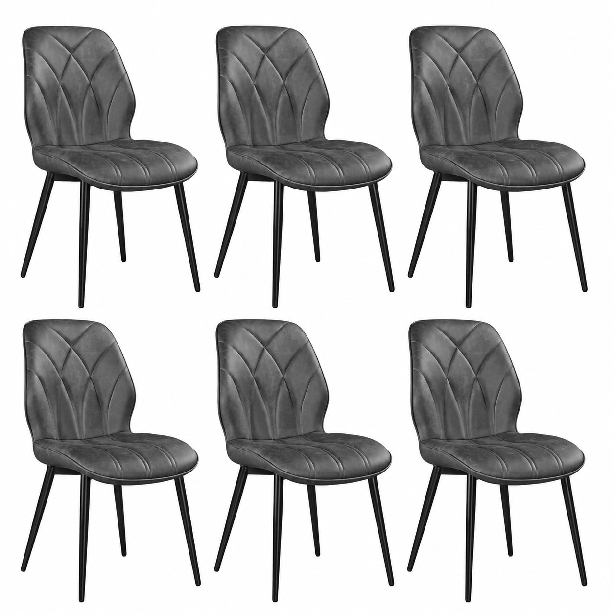 Yaheetech 6er Set Esszimmerstühle aus Kunstleder mit Rückenlehne, Metallbeine, bis 136 kg belastbar, Dunkelgrau