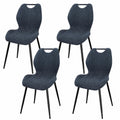4er Set Esszimmerstühle, Stoffpolsterung mit hoher Rückenlehne, Schwarze Metallfüße, für Esszimmer & Schlafzimmer, Dunkelschwarz