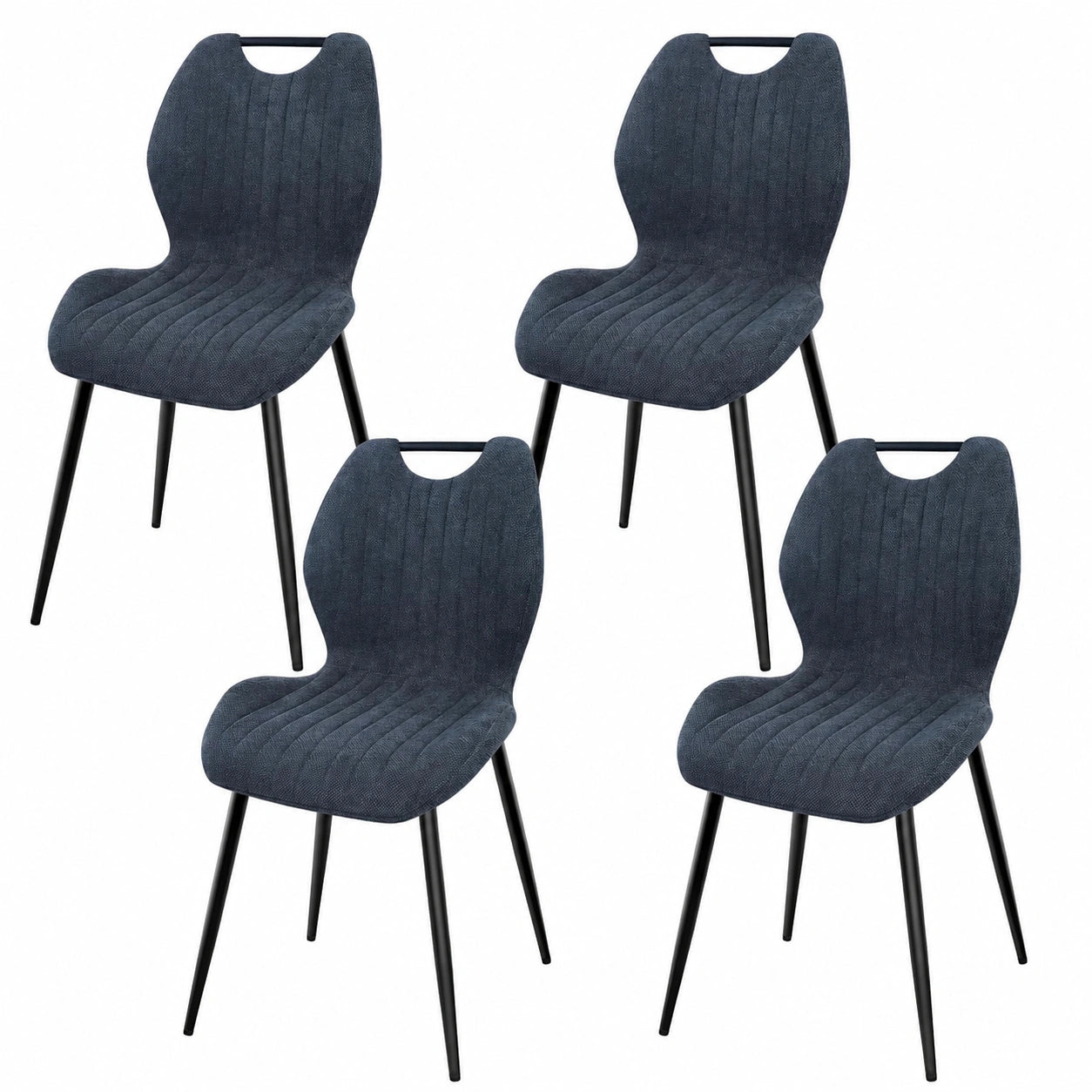 4er Set Esszimmerstühle, Stoffpolsterung mit hoher Rückenlehne, Schwarze Metallfüße, für Esszimmer & Schlafzimmer, Dunkelschwarz
