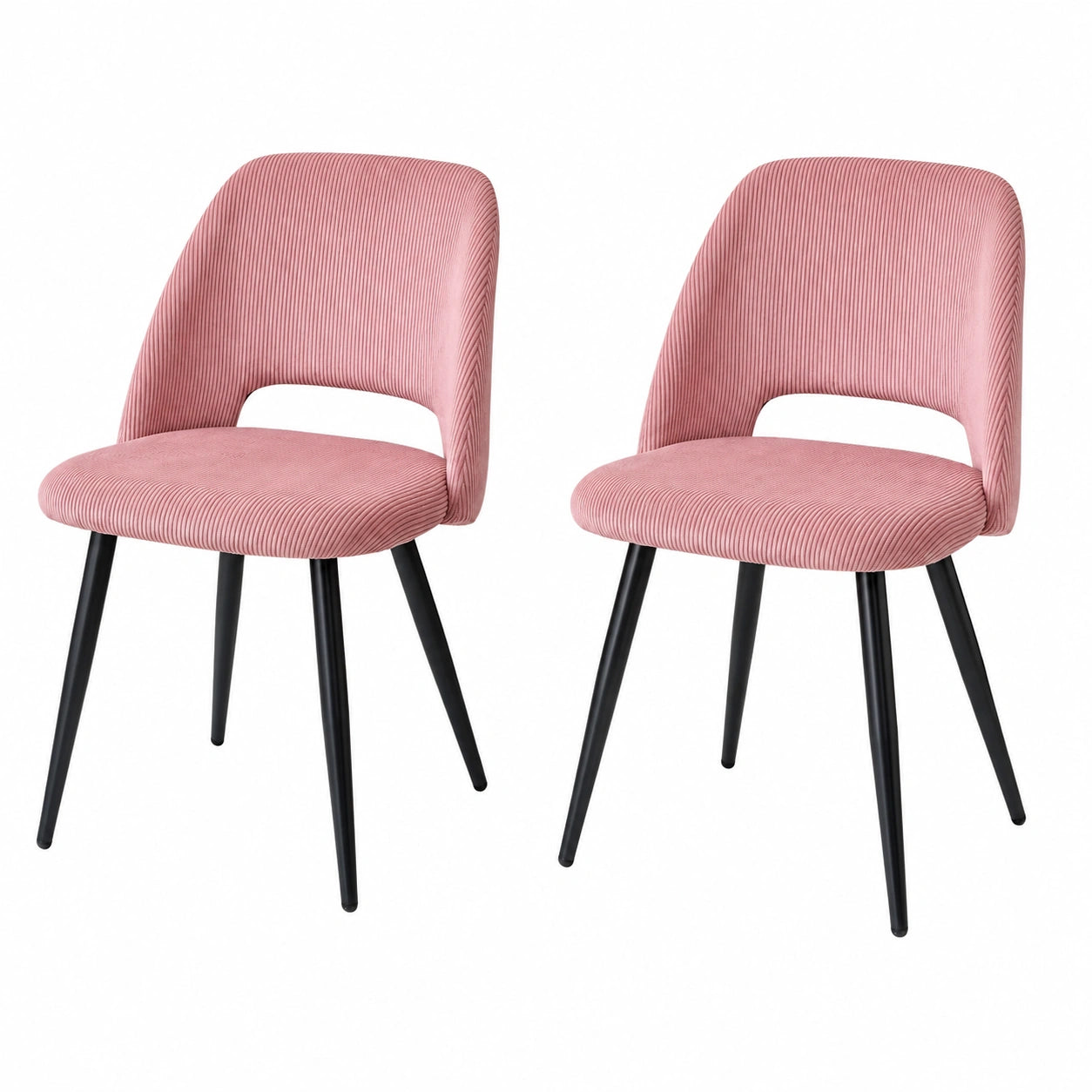 Rosa Cord-Esszimmerstühle im 2er-Set mit Polsterung und Hohldesign, Vielseitig für Esszimmer und Wohnzimmer