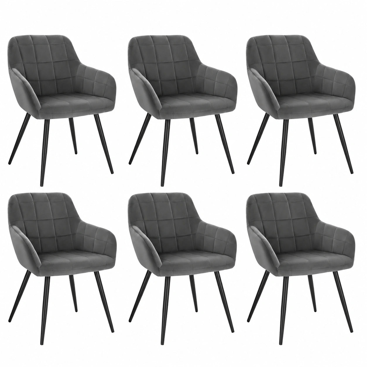 WOLTU 6er Set Polsterstühle aus Samt mit Armlehnen, Metallfüße, Dunkelgrau für Esszimmer und Wohnzimmer