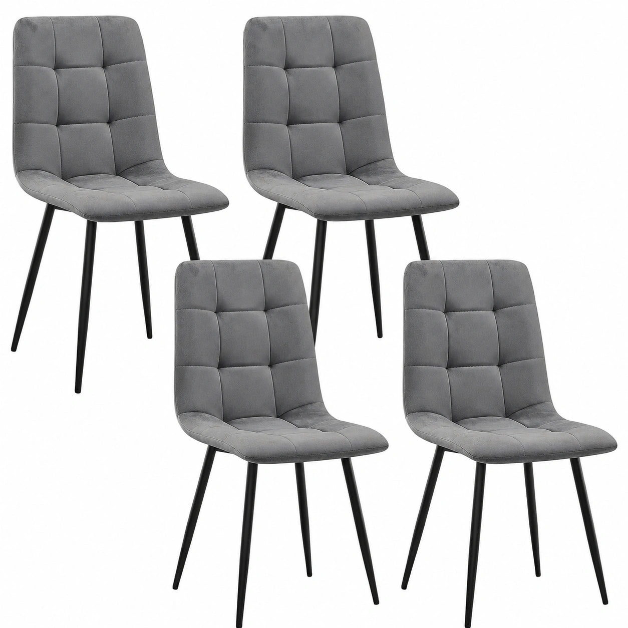 JIJIAN 4er Set Esszimmerstühle, Samtpolsterung, Schwarze Metallbeine, Modernes Design, Dunkelgrau