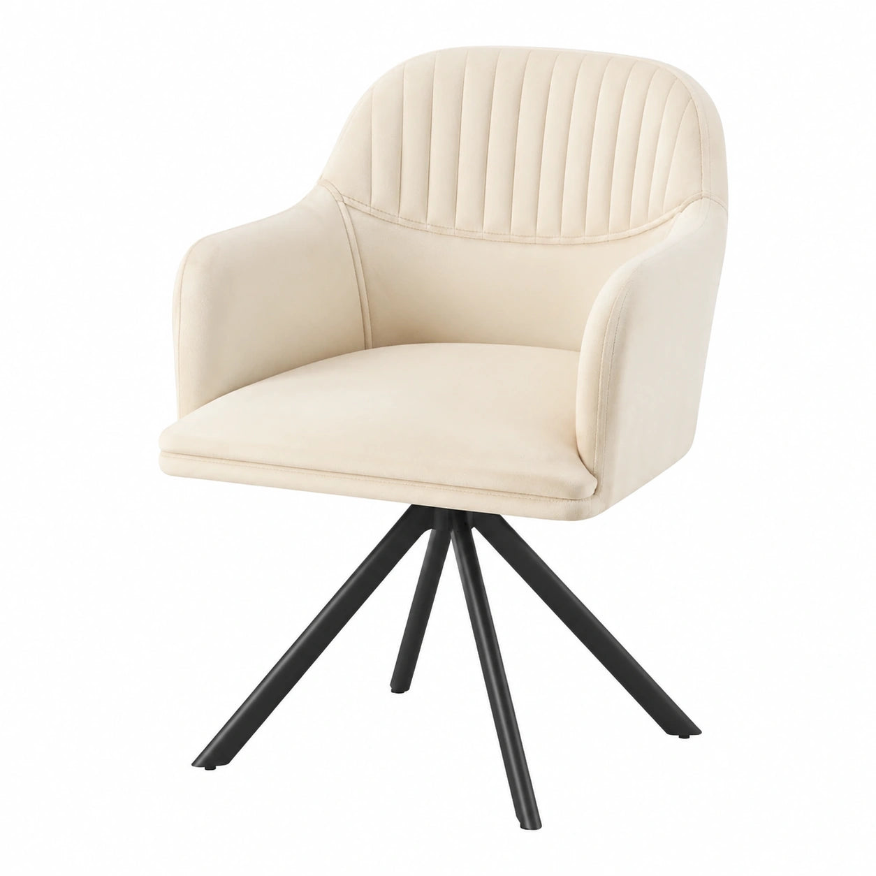 Ergonomischer Drehstuhl für Esszimmer und Büro, Samt-Armlehne - Creme/Schwarz