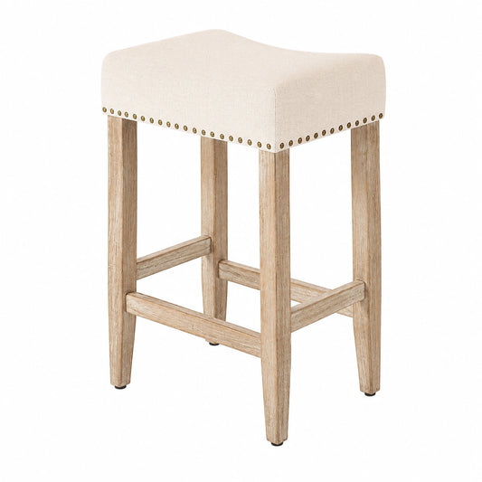 2er Set Barhocker aus Leinen, 65,5cm, mit Fußstütze für Küche und Esszimmer, Beige