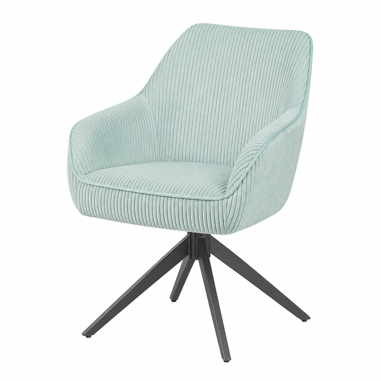 Moderner Esszimmerstuhl mit 360° Drehfunktion, Cord Blau und Metallgestell