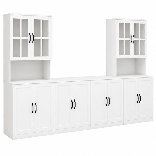 VOWNER TV-Schrank mit Glastüren & Regalen, passend für 50-Zoll-Fernseher, Wohnzimmerschrank, 240x180x40 cm, weiß