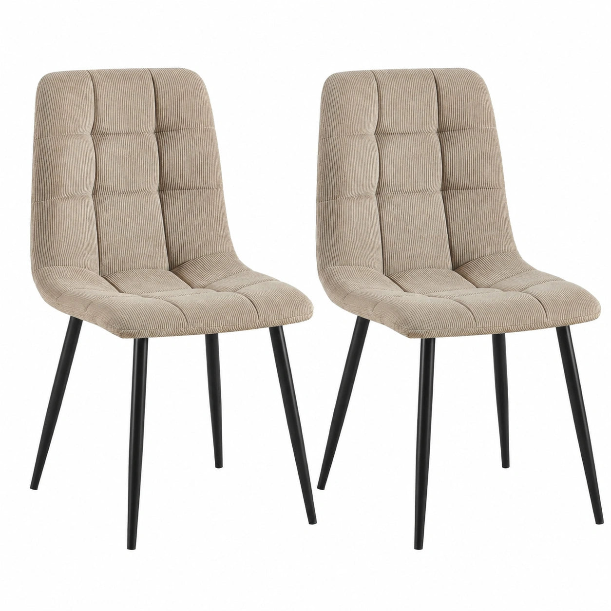 Esszimmerstühle Set Tilde, 2er-Set, Gepolsterte Küchenstühle mit Cordbezug, Robustes Metallgestell, Belastbar bis 150 kg, Farbe: Taupe