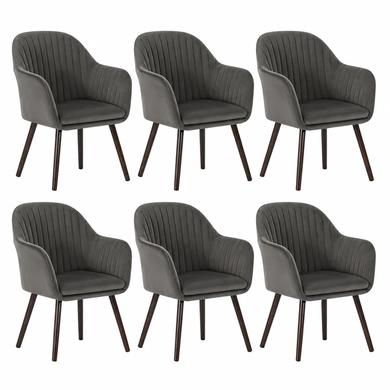 WOLTU Samt-Esszimmerstühle im 6er Set, gepolstert mit Armlehnen und Massivholzbeinen, ideal für Wohnzimmer, Küche und Schlafzimmer, dunkelgrau