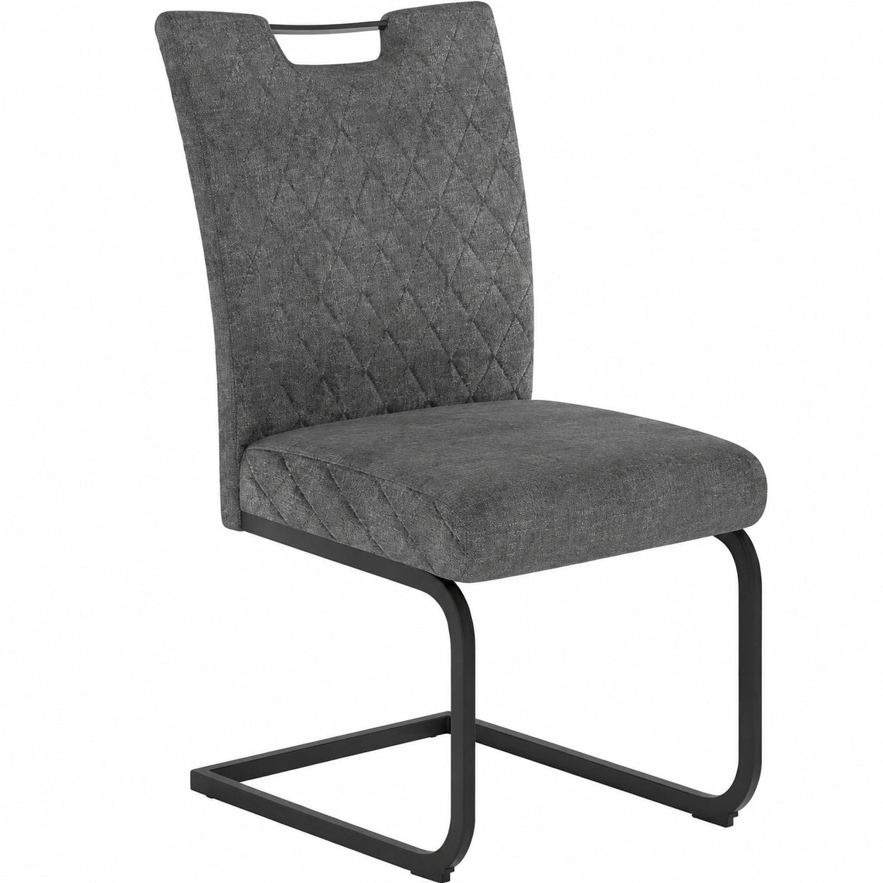JIEXI 6er Set Freischwinger Esszimmerstühle – Bequeme Polsterstühle mit extra dickem Sitzkissen, grauer Stoffbezug und gesteppte Rückenlehne, stabile Metallkufen, bis 113 kg belastbar (Dunkelgrau)