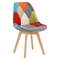 WOLTU 6er Set Esszimmerstühle, Patchwork Design, Massivholzbeine, Leinenbezug, Belastbarkeit 150 kg