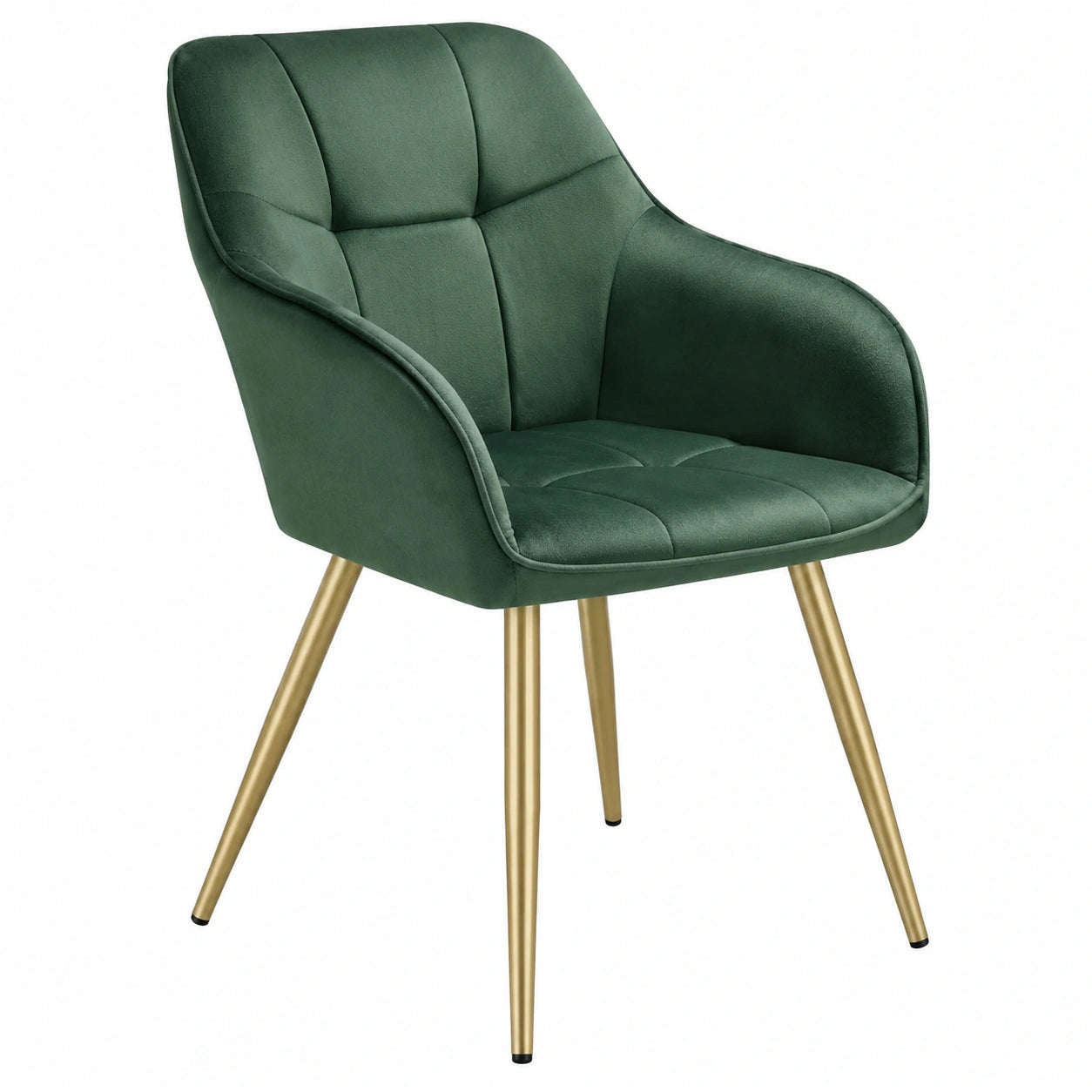 Moderner Samt-Armlehnstuhl im 2er Set, Esszimmer & Lounge, Dunkelgrün/Gold