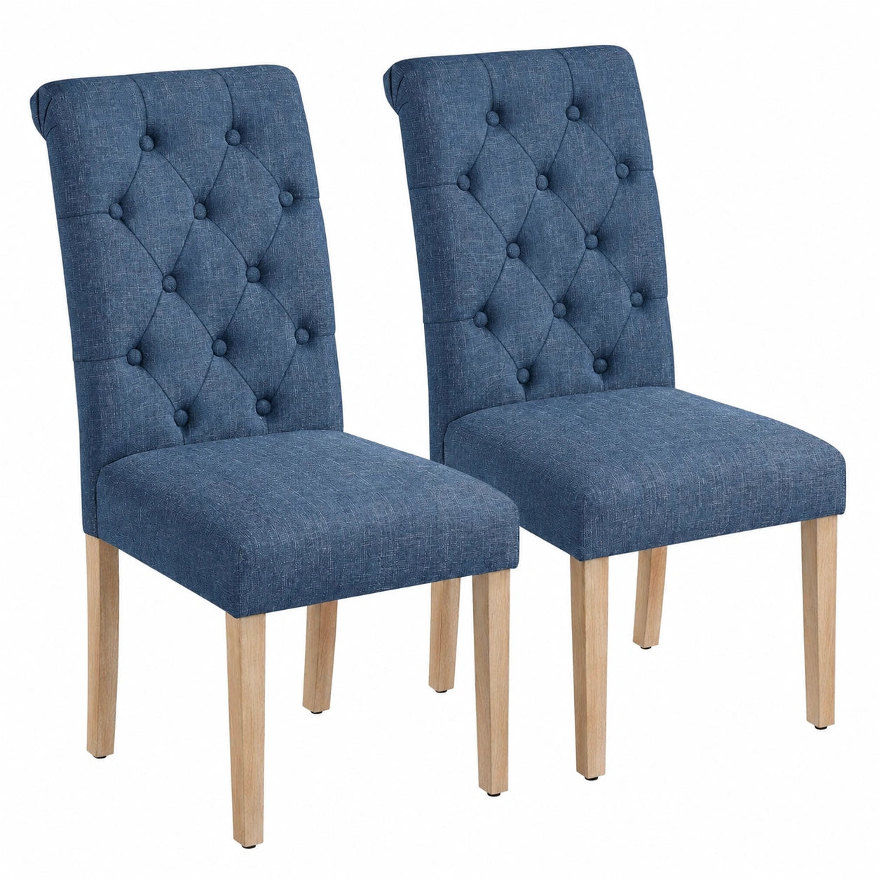 Yaheetech Esszimmerstühle 2er Set, Polsterung mit Hoher Rückenlehne, Massivholzbeine, Belastbar bis 125 kg, Blau