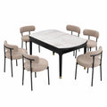 6er Set Esszimmerstühle mit Rückenlehne, moderne Retro-Polsterstühle, schwarzes Metallgestell, hellbraun